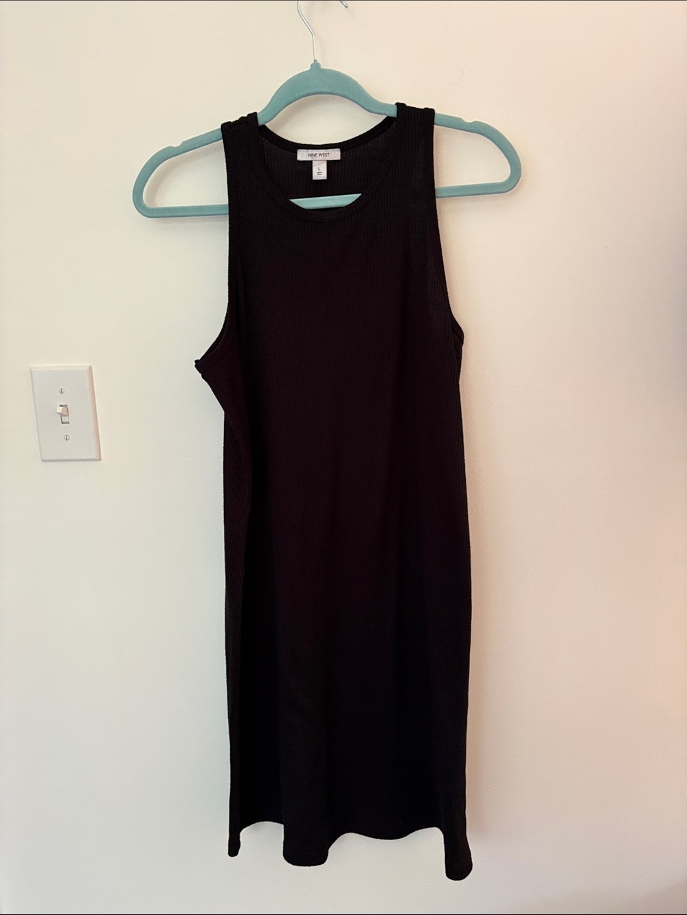 Nine West Black Sleeveless Ribbed Midi Dress